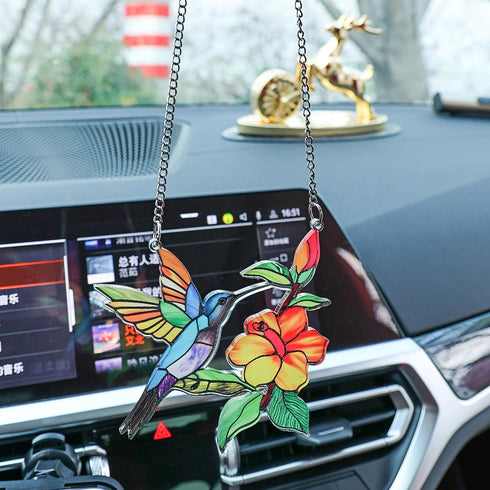 Cute Hummingbird Car Mirror Hanging Ornament Car Interior Accessories Rear View Charms Ornament Bird Lovers Gift (Hummingbird)...