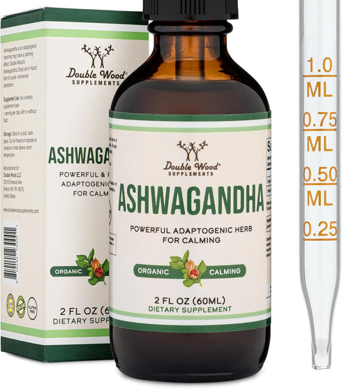 Ashwagandha Organic Drops for Stress Relief (1,200mg, 60 Servings) Ashwagandha Tincture for Adrenal Support and Cortisol Manager (Vegan Safe, Glut...