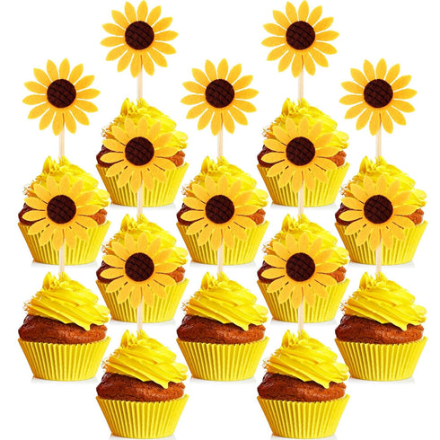 60 Pieces Sunflower Cupcake Toppers Yellow Flower Cake Picks Sunflower Toothpicks Summer Food Picks for Wedding Party Supplies Birthday Cake Decor...