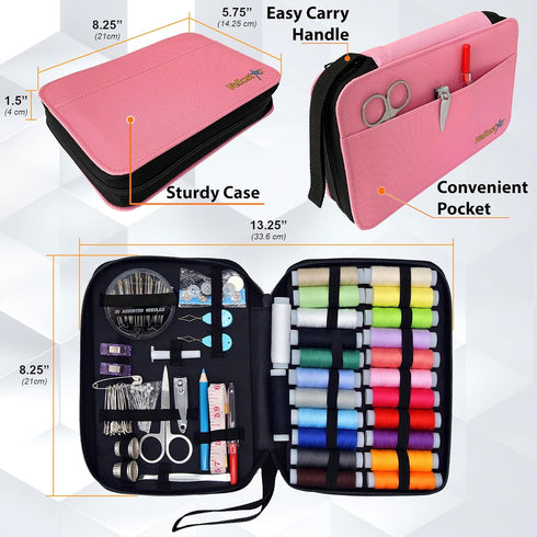 Easy-to-Use Pink Sewing Kit for Girls, Teens, Moms, and Kids - Beginner Hand Sewing Kit for Clothing Repairs. includes Basic Needles, Thread, and ...