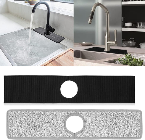 2Pcs Kitchen Sink Splash Guard, Faucet Mat for Kitchen Sink, Water Absorbent Pads Protector, Faucet Counter Sink for Kitchen, Bathroom, RV, Water ...