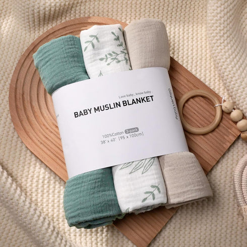 Muslin Swaddle Blankets for Newborn, 3 Pack Breathable Soft Receiving Blanket, Large 38 x 40 inches Swaddle Wrap Burping Clothes, Essentials Infan...