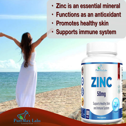 Zinc Citrate/Oxide 50mg - Immune Support & Antioxidant Supplement, Skin Health Support - 100 Tablets...