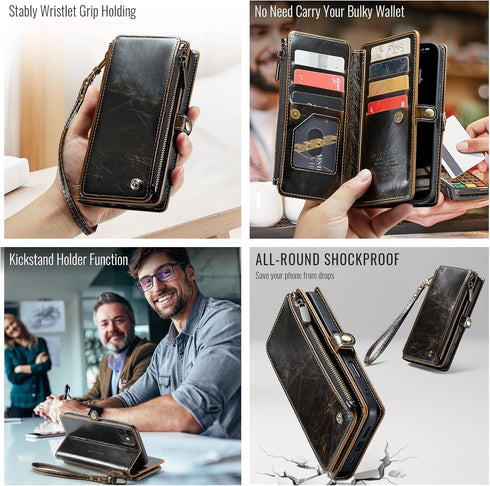 Defencase Compatible with iPhone 11 Case Wallet with RFID Blocking Card Holder for Women and Men, Fashion PU Leather Magnetic Snap Flip Zipper Str...