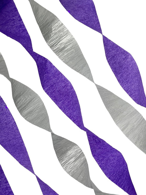 Purple and Silver Metallic Crepe Paper Color Streamers, 4 Rolls Total, Made in USA...