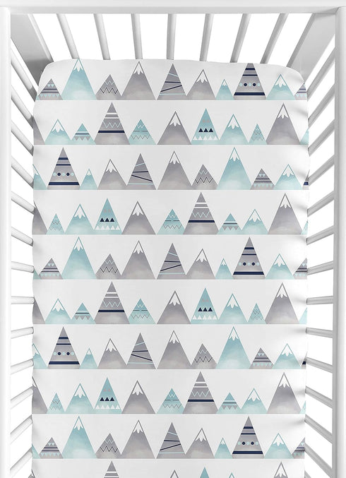 Navy Blue, Aqua and Grey Aztec Baby or Toddler Fitted Crib Sheet for Mountains Collection by Sweet Jojo Designs...