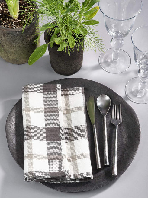 SARO LIFESTYLE Yuri Collection Plaid Design Cotton Napkin (Set of 4), 20", Grey...