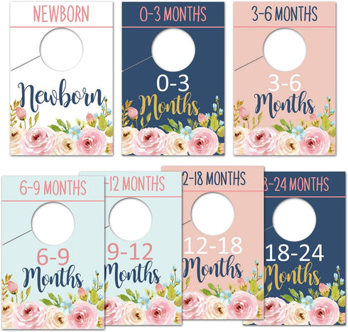 Baby Closet Size Dividers, Floral Closet Organizer for Girl, Nursery Wardrobe Divider Hangers to Arrange Clothes By Size or Age, Newborn Shower Gi...