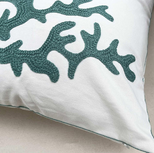 Embroidered Cute Nautical Animal Pillow Cover,Square 18 Inches Decorative Canvas Pillow Cover for Nautical Style Deco by (Seagreen-Coral)...