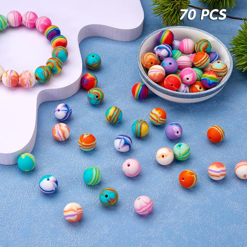 70 pcs 15mm Silicone Round Beads Making Kit, Silicone Beads Bulk, Round Silicone Beads, for Jewelry Crafts Necklace Garland Bracelet (7 Styles)...