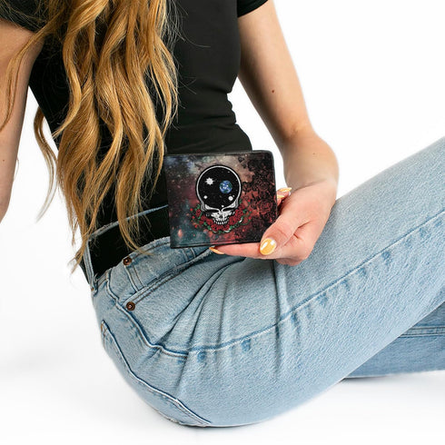 Buckle-Down Wallet, Bifold, Buckle Down Skulls Wings Black White, Vegan Leather...