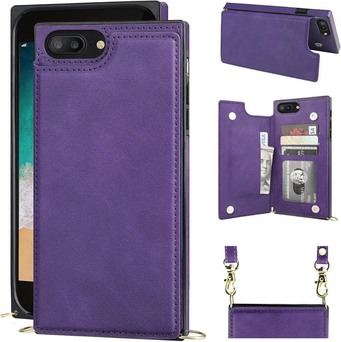 Bocasal Crossbody Wallet Case for iPhone 7 Plus/8 Plus Credit Card Holder PU Leather Kickstand Shockproof Detachable Cross Body Strap Lanyard Magn...