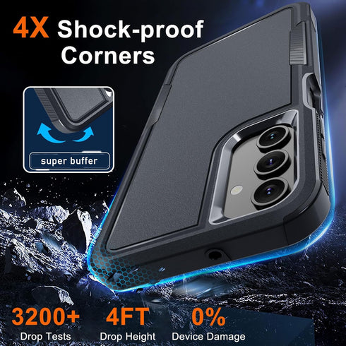 for Samsung Galaxy A15 5G Case, Full Body Heavy Duty Rugged Shockproof Protective Phone Cover with Lanyard Strap, Tempered Glass Screen Protector ...