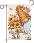 Hello Fall Gnome Garden Flag 12x18 Double Sided Burlap, Pumpkin Sunflower Garden Yard Flags for Thanksgiving Rustic Seasonal Outside Outdoor House...
