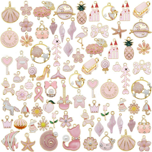 40pcs(20PAIRS) Assorted Gold Plated Enamel Animals Fruit Moon Star Dainty Dangle Flowers Pendants Charms for Jewelry Making Necklace Bracelet, Pin...
