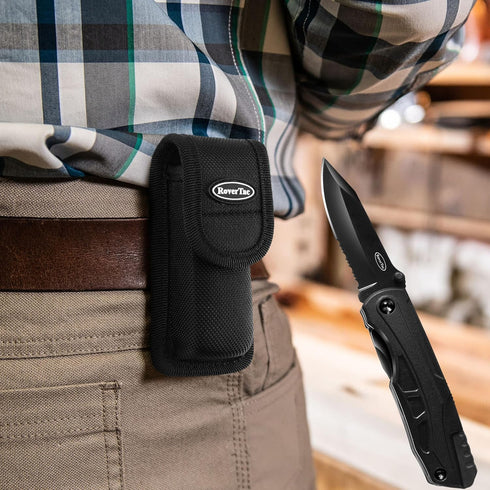 RoverTac Pocket Knife Multi Tool Tactical Knife Multitool Knife with Scissors Bottle and Can Opener Fire Starter Whistle Screwdriver Perfect for C...