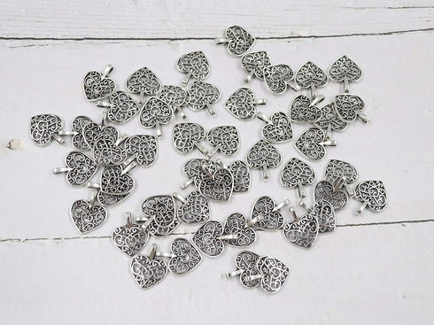 50 Pcs Heart Charms Antique Silver Pendants Beads Supplies for DIY Jewelry Making Necklace Bracelet Accessories Making Finding Earring Keychain Cr...