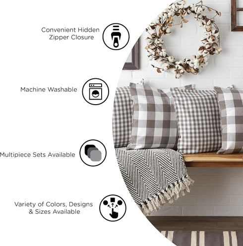 DII Decorative Square Throw Pillow Cover Collection Cotton, Machine Washable, Hidden Zipper, 18x18, Gray Assorted, 4 Piece...