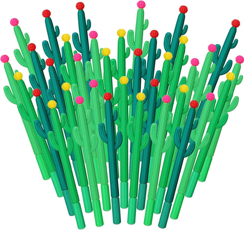 36 Pack Cactus Shaped Roller Pens Novelty Cactus Plant Gel Ink Pens Cactus Shaped Ballpoint Black Cactus Gel Ink Rollerball Pen with Flower for Su...