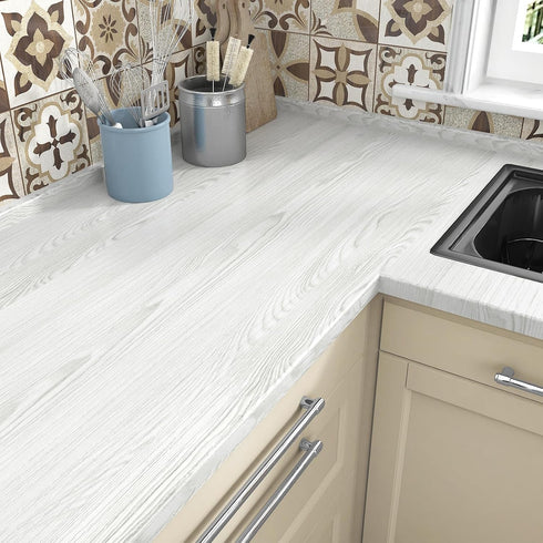 WESTICK White Wood Contact Paper for Countertops White Wood Peel and Stick Wallpaper Removable Kitchen Wood Grain Contact Paper for Cabinets and D...
