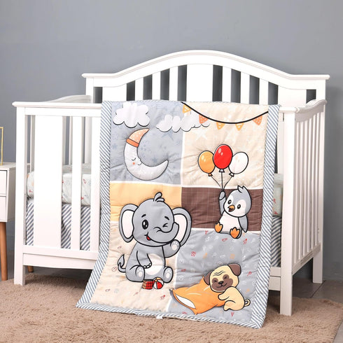 Elephant Moon Crib Quilt for Baby Boys and Girls | Microfiber Crib Comforter for Standard Size Crib | Super Soft Reversible Baby Quilted Blanket...
