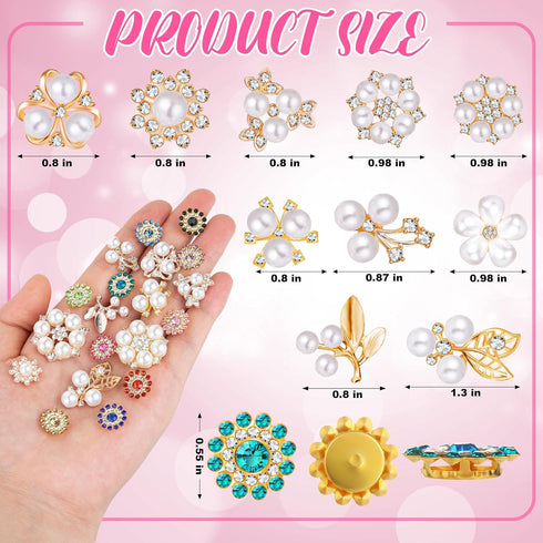 360 Pcs Rhinestone Buttons Flower Buttons Sets, DIY Flat Back Flower Rhinestone Buttons, Faux Pearl Embellishments Buttons Crystal Glass Beads for...