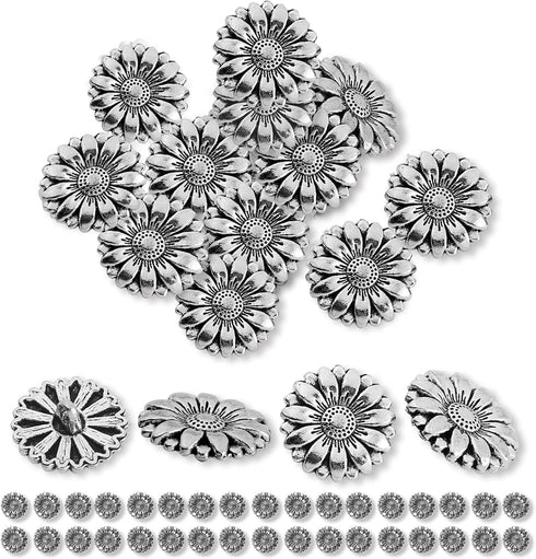 NUOMI 50 Pieces Round Metal Buttons Silver Tone Shank Button Sunflower Carved Sewing Buttons with Single Hole for Craft Coat Suit Blouse Clothing ...