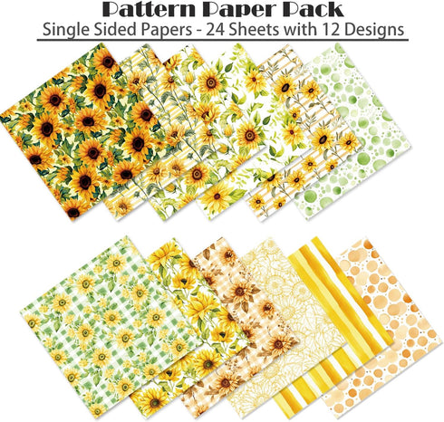 Scrapbook Paper 6X6, Card Making Supplies, Single-Sided Cardstock Paper Pads, Decorative Craft Paper, Sunflower Pattern Paper Pack, Decopodge Pape...