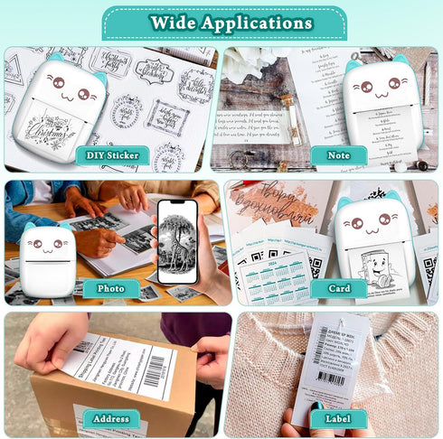 Mini Printer Portable, Pocket Thermal Printer with 7 Rolls Paper, Bluetooth Wireless Smart Printer for Photo Picture Office Receipt Label Note QR ...