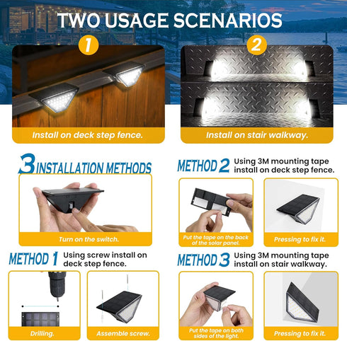 SOLPEX Solar Step Lights for Outside,Solar Lights Outdoor Waterproof Decor for Stair, Step, Deck, Fence, Front Porch, Balcony, Patio, Wall, Yard, ...