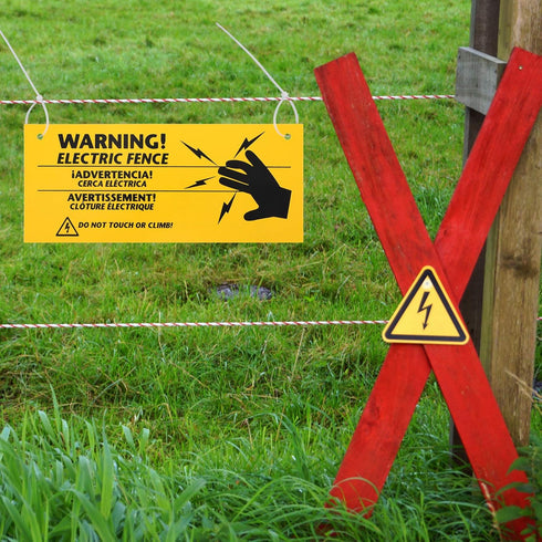 6 Pieces Electric Fence Warning Signs with 12 Pieces Zip Ties 10 x 4 Inch Yellow Caution Electric Signs, Plastic Fence Safe Caution Warning Sign f...