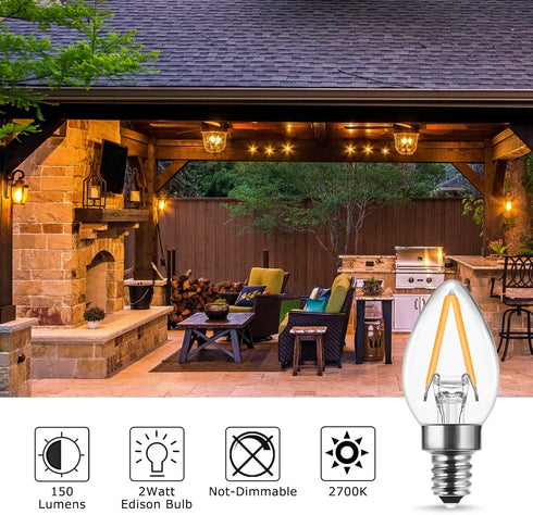 DORESshop C7 Mini Candelabra LED Bulb, LED Filament Night Bulb, Christmas Light Bulbs, 2W (20W Equivalent), E12 Candelabra Base, No Dimmable, Perf...