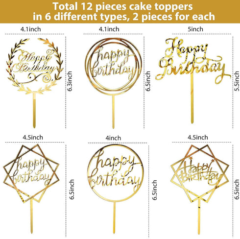 12 Pieces Acrylic Happy Birthday Cake Topper Glitter Birthday Cupcake Topper Pick Decorations for Birthday Party Cake Desserts Pastries, 6 Styles ...