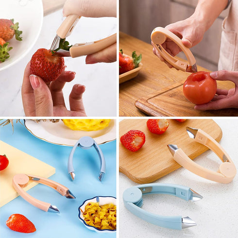 Strawberry Huller Stem Remover Tomato Corer Potato Tweezers Carrot Cutter Pineapple Peeler Clip for Fruit and Vegetable (Orange)...