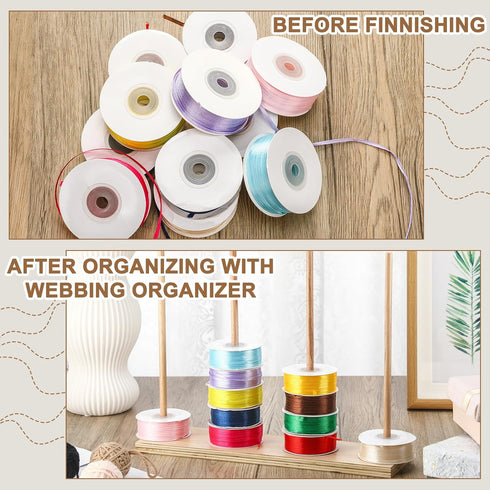 Threehoney Wooden Ribbon Rack Storage Ribbon Organizer Spool Holder Washi Tape Organizer Wire Spool Stand Holder for Sewing Craft Mesh Wreath Croc...