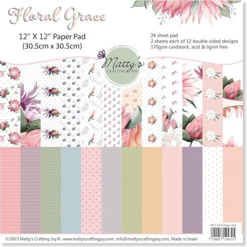 Matty's Crafting Joy Floral Grace 12x12 Double Sided Scrapbook Cardstock Paper Pad, 24 Floral Designer Patterned Paper Pack...