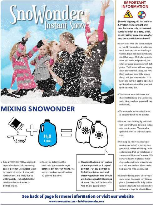 SNOWONDER Instant Snow Fake Artificial Snow, Also Great for Making Cloud Slime - Mix Makes 10 Gallons of Fake Snow...