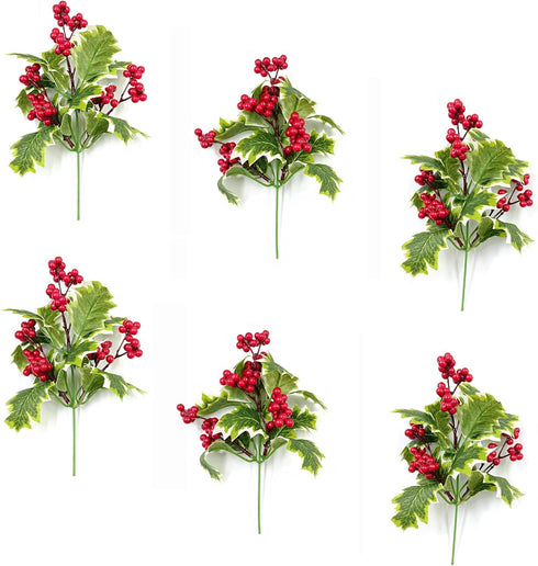 M2cbridge Pack of 6 Christmas Red Berries Artificial Holiday Floral Picks Ornaments...