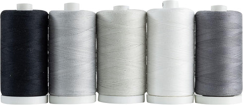 Connecting Threads 100% Cotton Thread Sets - 1200 Yard Spools (Set of 5 - Salt & Pepper)...