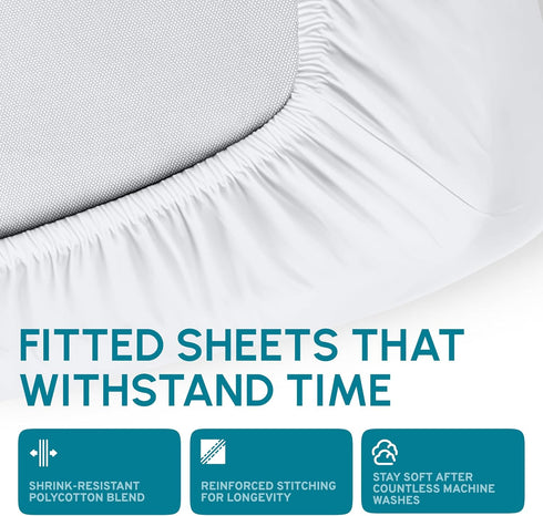 White Classic Fitted Hospital Bed Sheets, Cotton Fitted Sheet with 200 Thread Count, Soft Standard Sheets for Hospital Bed Size: 36" x 80" x 9"...