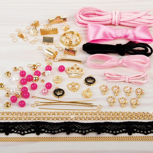 Make It Real Juicy Couture: Chokers & Charms Kit - Create 7 Unique Necklaces, 102 Pieces, 7 Trendy Chokers, 6 Juicy Charms, Tweens & Girls, Elasti...