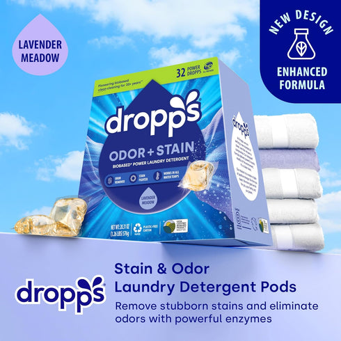 Dropps Stain & Odor Laundry Detergent Pods: Lavender Eucalyptus | 32 Count | HE Compatible + All Washers | Cold Wash + All Temperatures | Tackles ...