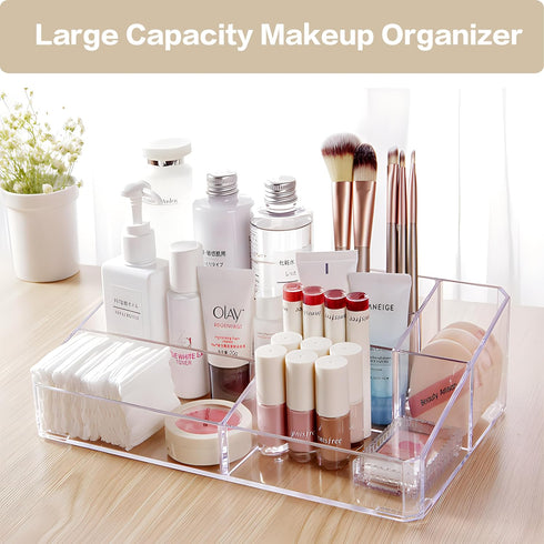 Clear Makeup Organizer, Makeup Brushes Storage Case, Cosmetic Display Case Tray, Tiered Skincare Organizer, Acrylic Lipstick Holder Countertop Des...