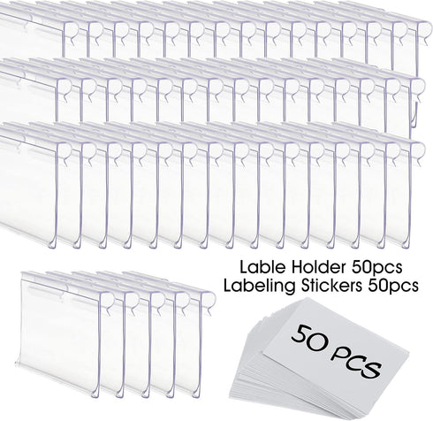 50pcs Labels for Storage Bins Plastic Label Clip, Basket Labels Clip On Wire Shelf Price Label Holder Merchandise Sign Display Holder, 50pcs Label...