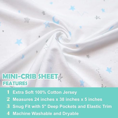 TL Care 100% Natural Cotton Fitted Mini Crib Sheet 38" x 24" - Soft & Breathable Small Nesting Portable Crib Sheet, Fits Pack N Play Mattresses, B...
