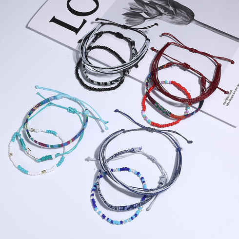 LOLIAS 24 Pieces Waterproof String Bracelets for Women Surfer Wave Boho Bracelet Adjustable Handmade Friendship Bracelet String Ocean Beach Boho B...