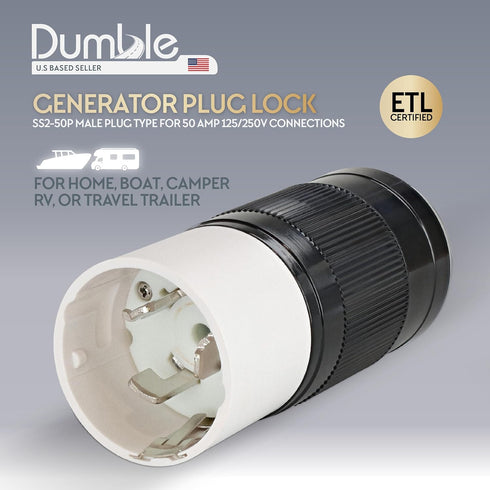 Dumble Generator Plug Lock SS2-50P Male - 50 Amp 125/250 Volt 4 Pin Twist Lock Connector - 4 Wire Grounding 3 Phase ETL Outdoor Generator Outlet f...