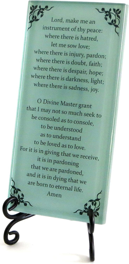 The Prayer of St. Francis Inspirational Glass Plaque. Beloved Prayer Provides Encouragement For All. Includes Folding Easel. By Lifeforce Glass. S...