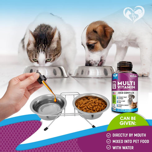 Cat & Dog Multivitamin Liquid with Glucosamine & Cranberry | 15 in 1 Health Supplements for Urinary Tract Kidney, Bladder, Hip & Joint, Skin & Coa...