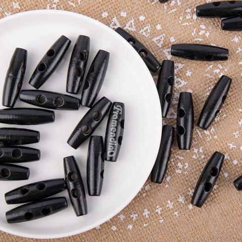 Framendino, 50 Pack 2 Hole Wood Toggle Buttons Oval Horn Wood Button for DIY Clothing Sewing Accessories Black...